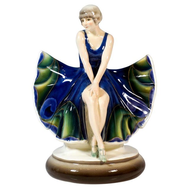 Ceramic Sitting Dancer in Butterfly Dress attributed to Josef Lorenzl for Goldscheider Vienna, 1926 For Sale - Image 7 of 7