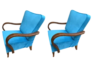 Set of Art Deco Blue Lounge Chairs, 1920s
