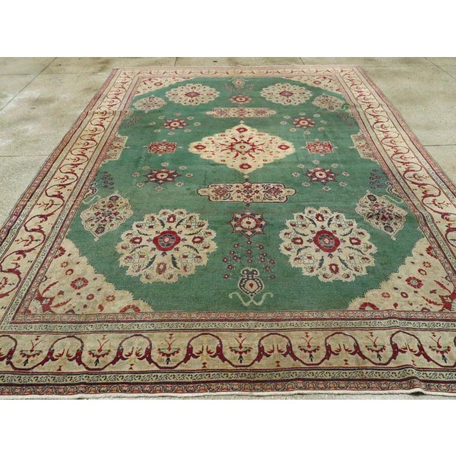 Early 20th Century Galerie Shabab Collection Early 20th Century Green, Red, and Beige Distressed Rug For Sale - Image 5 of 10