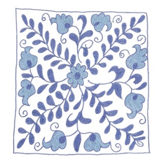 Daisy Pattern Silk Embroidery Cushion Cover in Ivory & Light Blue. 17"x19" For Sale