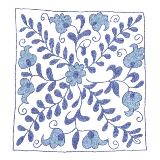 Daisy Pattern Silk Embroidery Cushion Cover in Ivory & Light Blue. 17"x19" For Sale