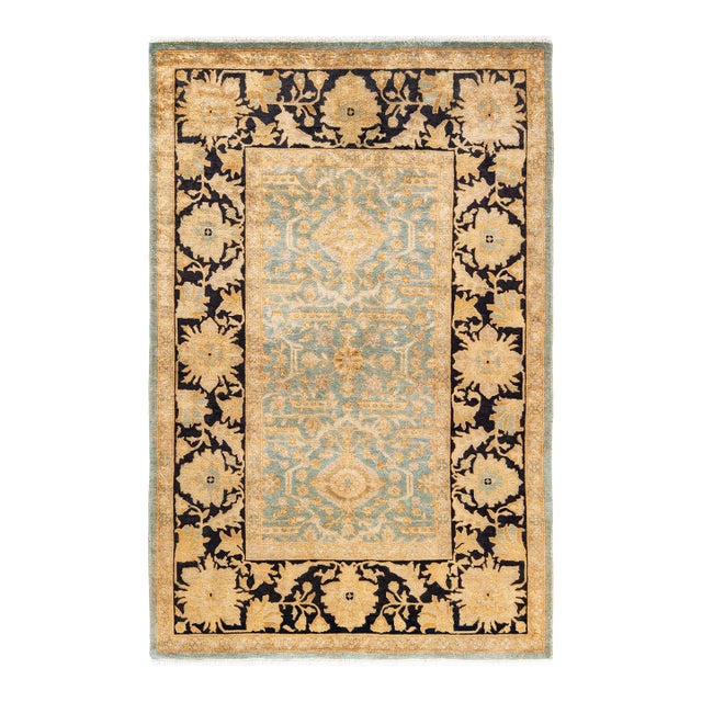 Eclectic Hand-Knotted Area Rug - Light Blue, 4' 1" x 6' 3" For Sale