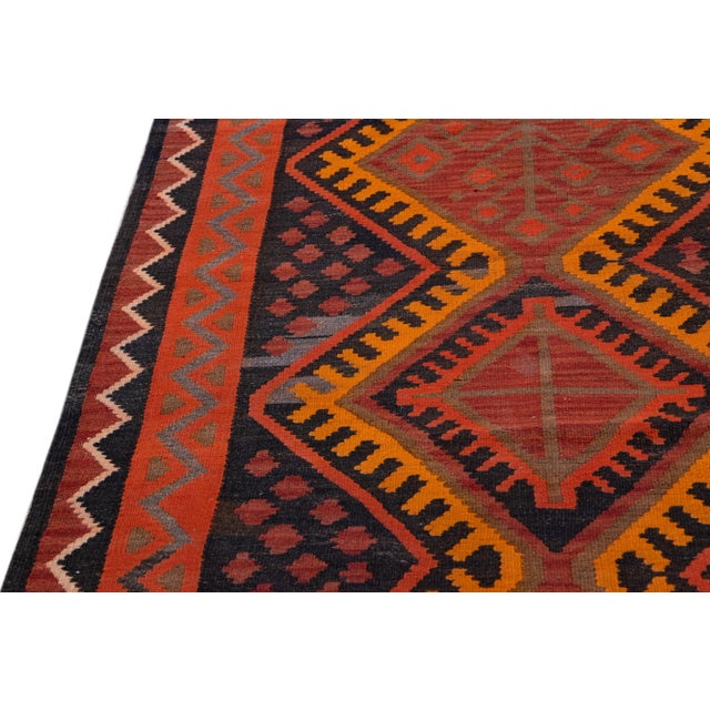 Vintage Kilim Red Handmade Flatweave Tribal Motif Wool Runner For Sale - Image 10 of 11