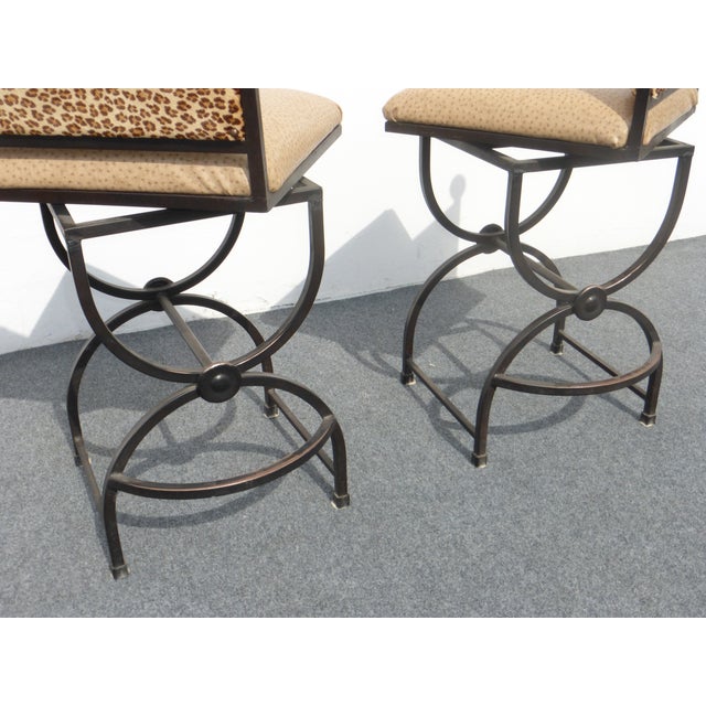 Wrought Iron Swivel Bar Stools - A Pair | Chairish