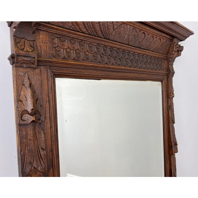 Antique French Oak Wall Mirror in Carved Wall Frame For Sale - Image 13 of 15