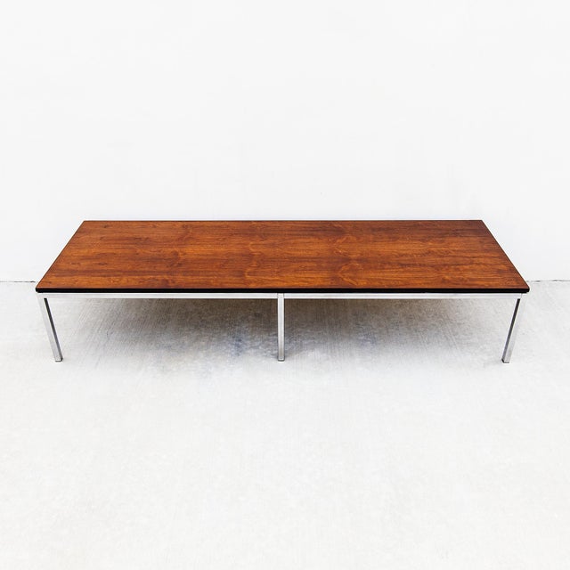 Mid-Century Modern Vintage Florence Knoll Style Walnut & Chrome Bench by g.m. Proctor & Sons For Sale - Image 3 of 12