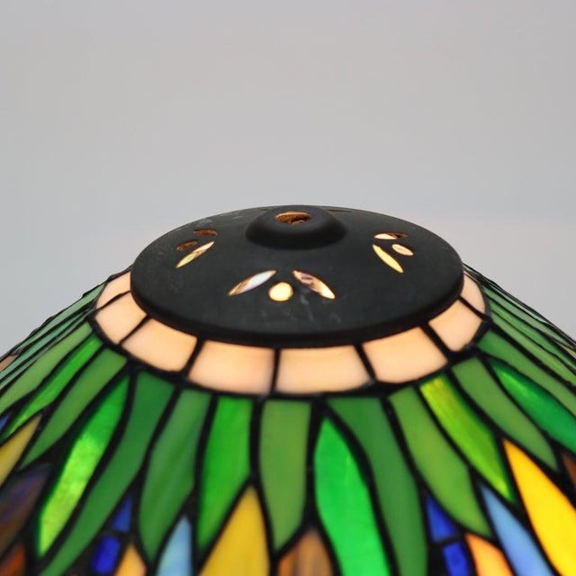 Black Tiffany Style Leaded Glass Table Lamp With Dragonfly Pattern 20thC For Sale - Image 8 of 10