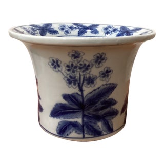 Blue and White Flowers Porcelain Planter For Sale