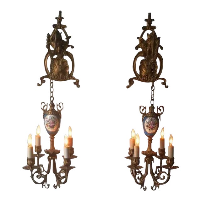 Floral Pendant Lights or Sconces - a Pair For Sale