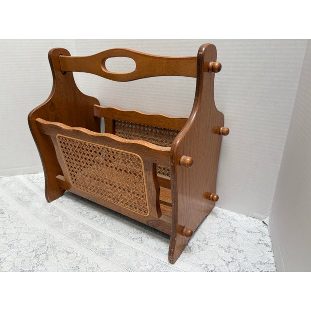 Vintage Midcentury Wood Cane Magazine File Holder For Sale - Image 9 of 9
