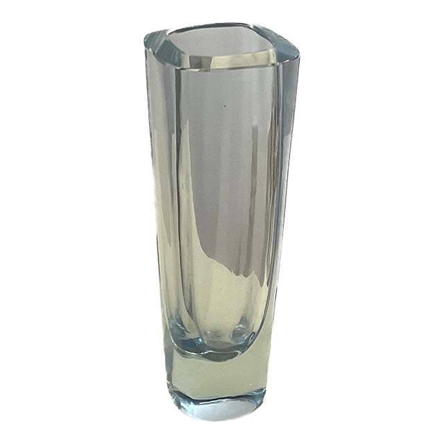Signed Strombergshyttan Heavy Crystal Bud Vase | Scandinavian Modern Minimalist Column For Sale