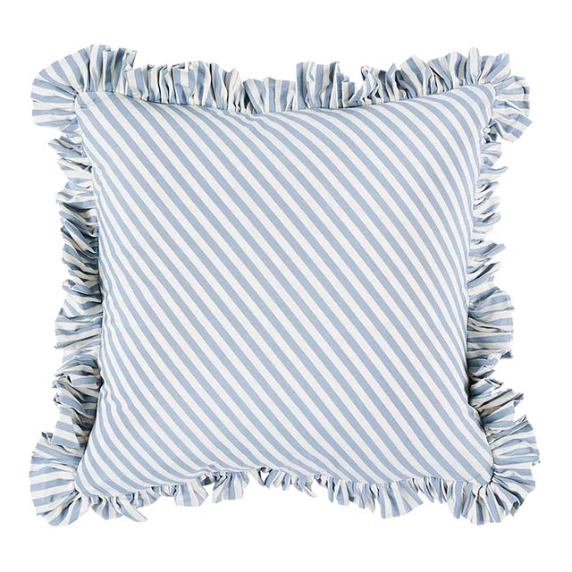 Schumacher Brigitte Stripe 18" Pillow in Sky For Sale