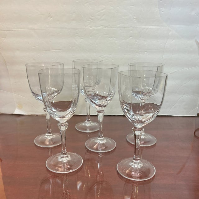 Set of 6 French crystal wine glasses. They have an angular design, soft squared edges. Very attractive and feel great in...