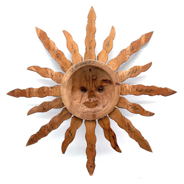 Wood Mid-Century Sun Face Wall Mask from Hermann Reichegger, South Tyrol, 1950s For Sale - Image 7 of 14