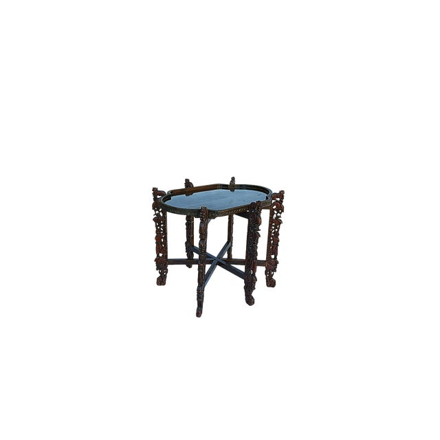 Vintage Oval Curve Shape Folding Cross Brace Stand Side Table For Sale - Image 9 of 10