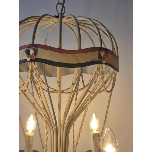 Mid-Century French Gilt Iron and Painted Tôle Hot Air Balloon Chandelier For Sale - Image 3 of 15