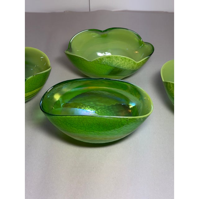 Vintage Italian Murano Green Art Glass Bowls, Set of 4 For Sale In Orlando - Image 6 of 17
