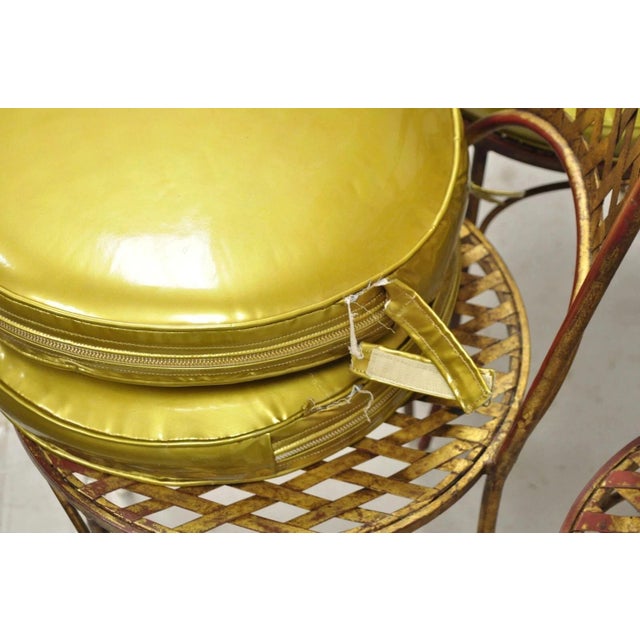 Vintage Italian Hollywood Regency Iron Gold Gilt Lattice Dining Set - 7 Pc Set For Sale - Image 12 of 14