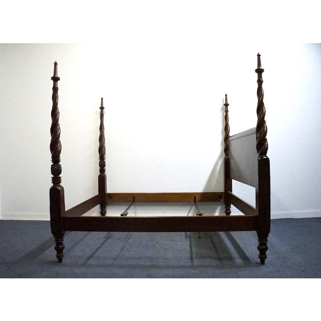 Brown Hickory Chair Mahogany Traditional Style King Size Twist-Turned Four Poster Bed W. Pineapple Accents For Sale - Image 8 of 8