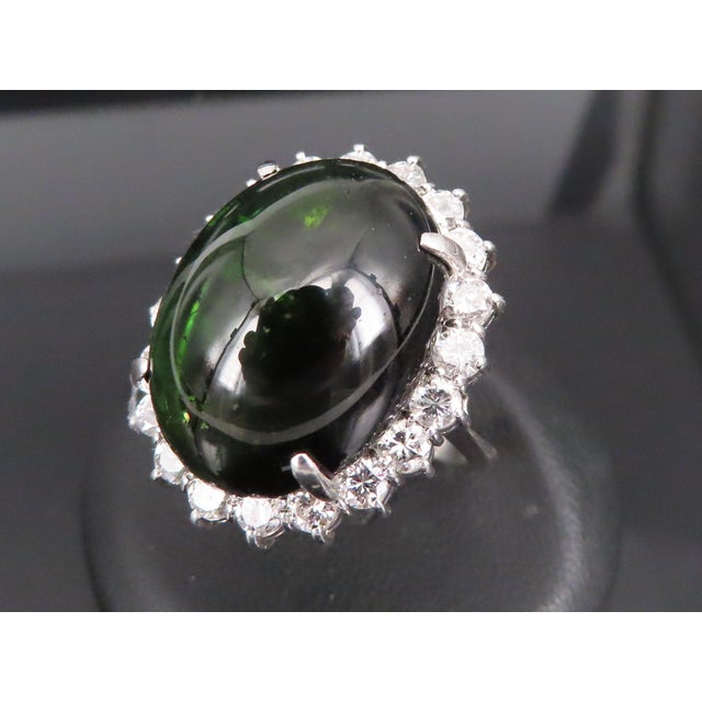 Late 20th Century Massive 26.18ct Green Tourmaline 1.83ct Diamond 18k White Gold Ring Size 4.75 For Sale - Image 15 of 18