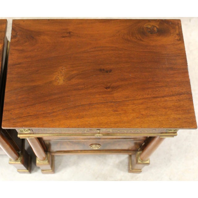 Italian Empire Bedside Tables in Walnut, Set of 2 For Sale - Image 9 of 12