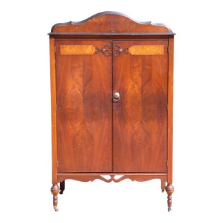 Vintage Art Deco Walnut Chifferobe Wardrobe Armoire Hall Foyer Coat Closet For Sale