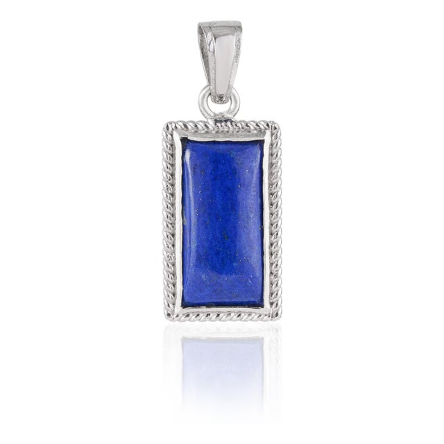 Artisan 13.98 Ct Lapis Lazuli Cabochon Pendant With Braided Border in 925 Sterling Silver For Sale