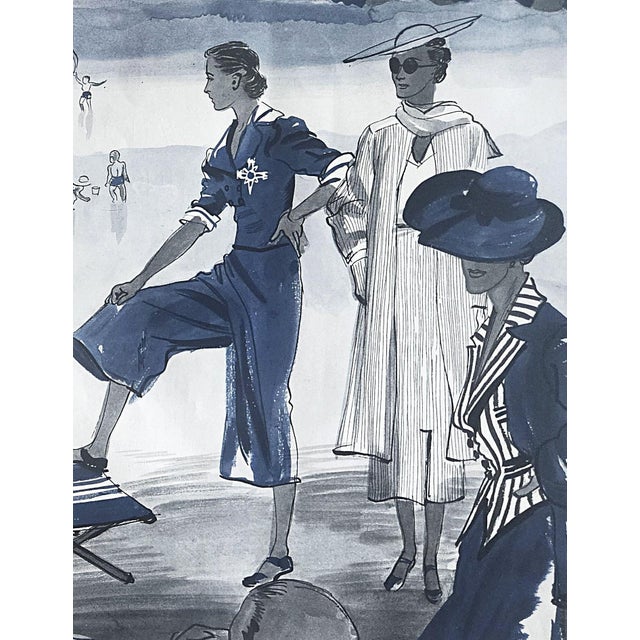 1930s 1936 Set of 2 French Beach Art Deco Fashion Prints- Chanel For Sale - Image 5 of 5