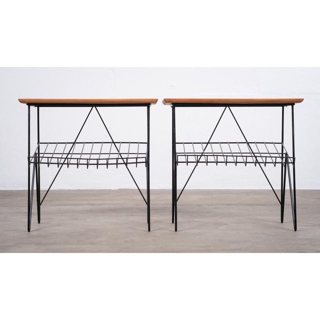 Teak Side Tables with Magazine Racks and Metal Frames, Denmark, 1960s, Set of 2 For Sale - Image 4 of 9
