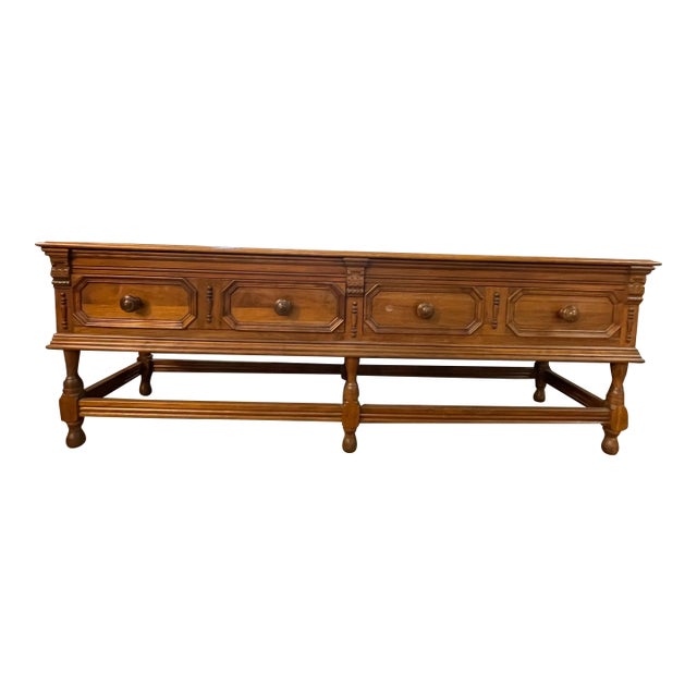 Vintage Solid Wood Media Console Tv Stand W/ Drawers For Sale