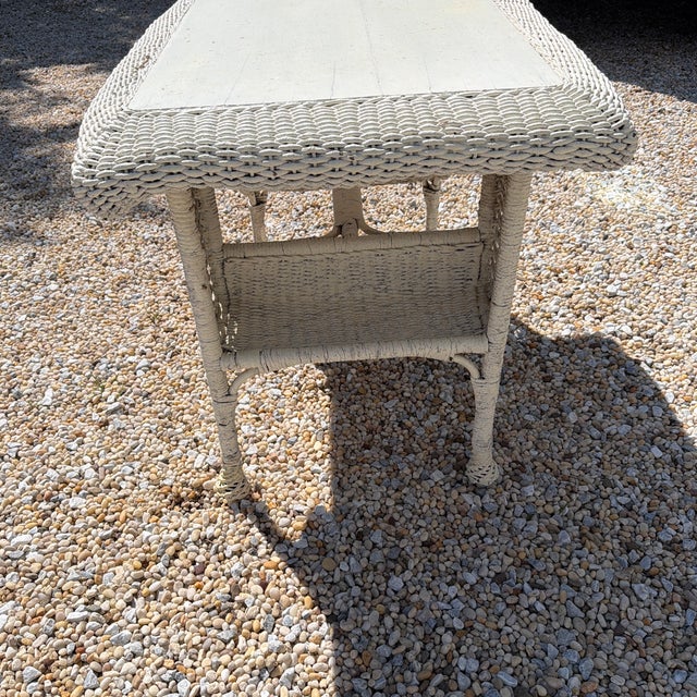 White Wicker Table Desk With Drawer Shabby Chic For Sale In New York - Image 6 of 11