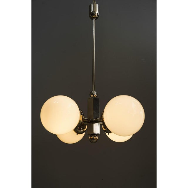 Art Deco Nickel-Plated Pendant Light with Opal Glass Shades, Vienna, 1920s For Sale - Image 12 of 16