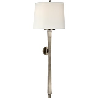 Thomas O'Brien for Visual Comfort Signature Edie Baluster Sconce in Antique Nickel with Linen Shade For Sale