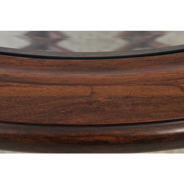 Regency Faux Bamboo Round Brass & Glass Top Coffee Table For Sale - Image 10 of 12