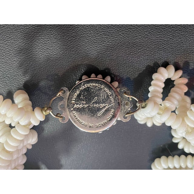 Modern 1950s Anna Lang Necklace, Signed Langanni Milk Glass Multi Layer Bib Statement Necklace (With Hidden Pearl). For Sale - Image 3 of 5