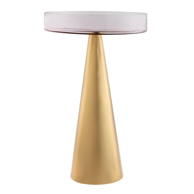 Compliment your space with the modern and stylish Alo side tables. Featuring a transparent pink glass perched upon a gold...