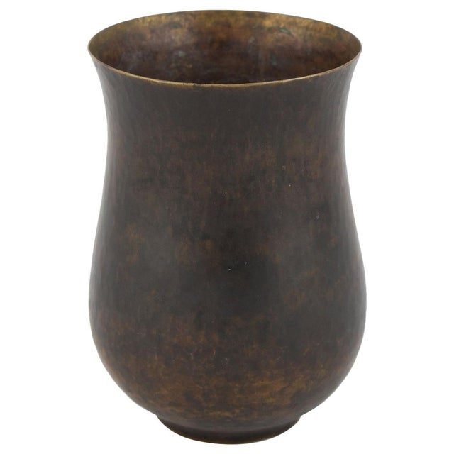 1960s Dark Patina Brass Vase by Eugen Zint, Germany, 1960s For Sale - Image 5 of 5