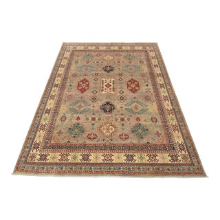 Kazak Rug 8’1” X 10’2” Gray Wool Tribal Hand-Knotted Oriental Carpet For Sale