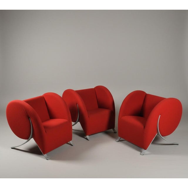 1990s Virgola Red Chairs by Yaacov Kaufmann for Arflex, 1991, Set of 3 For Sale - Image 5 of 13