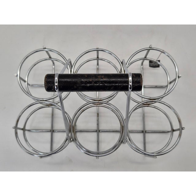 Silver Vintage 6-Bottle Rack in Chrome-Plated Steel and Wood from Zack, 1980s For Sale - Image 8 of 11