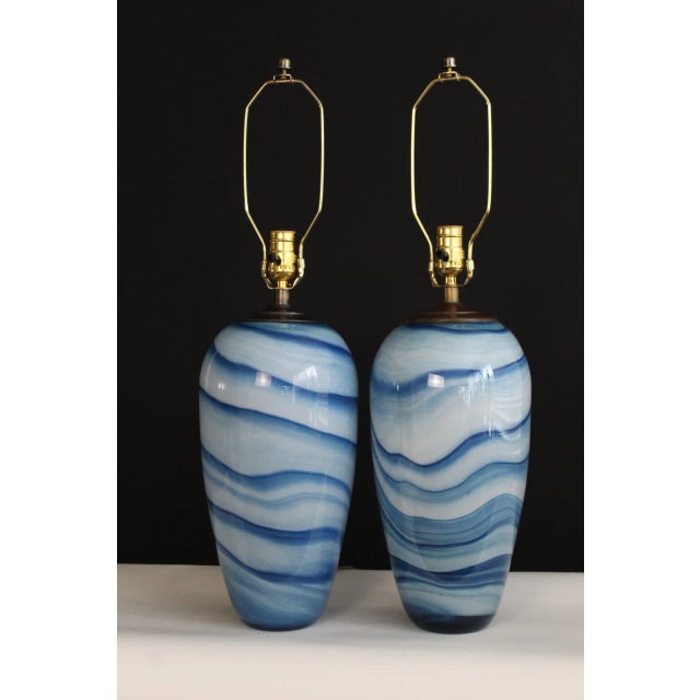 Mid 20th Century Seguso Style Wave Murano Lamps - a Pair For Sale - Image 12 of 12