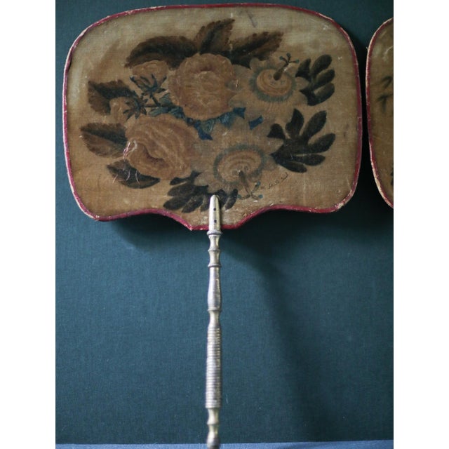 Pair of Antique Theorem Painted Velvet Hand Fans With Gilt Handles For Sale In Las Vegas - Image 6 of 10