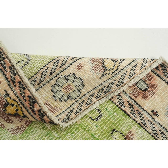 Textile 1970s Vintage Turkish Handmade Wool Cotton Green Area Rug For Sale - Image 7 of 13