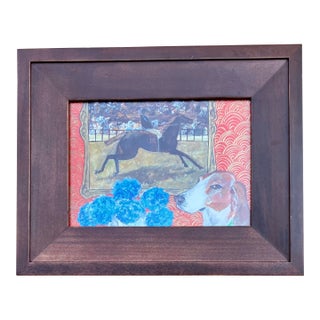 Contemporary Original Judy Henn Small “Horse & Hound” Dog Print Tabletop Frame For Sale