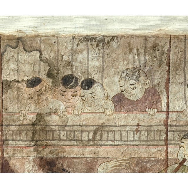 1950s Southeast Asia Silk Folk Art 19th Century Thai Temple Style Painting For Sale - Image 4 of 8