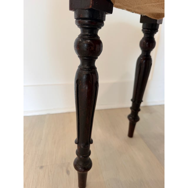 Mid 20th Century English Vintage Turned Leg Upholstered Stool For Sale - Image 4 of 7