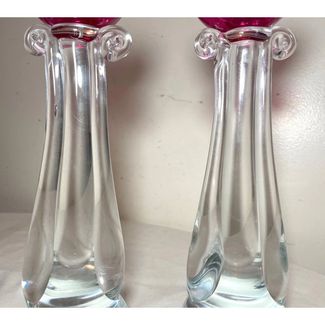 1960s Tall Pair Murano Hand Blown Alfredo Barbini Glass Candlesticks Candle Holders For Sale - Image 14 of 14