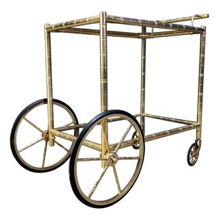 Brass Faux Bamboo Bar Cart with Glass by Orsenigo, Italy, 1970s For Sale
