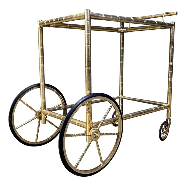 Brass Faux Bamboo Bar Cart with Glass by Orsenigo, Italy, 1970s For Sale