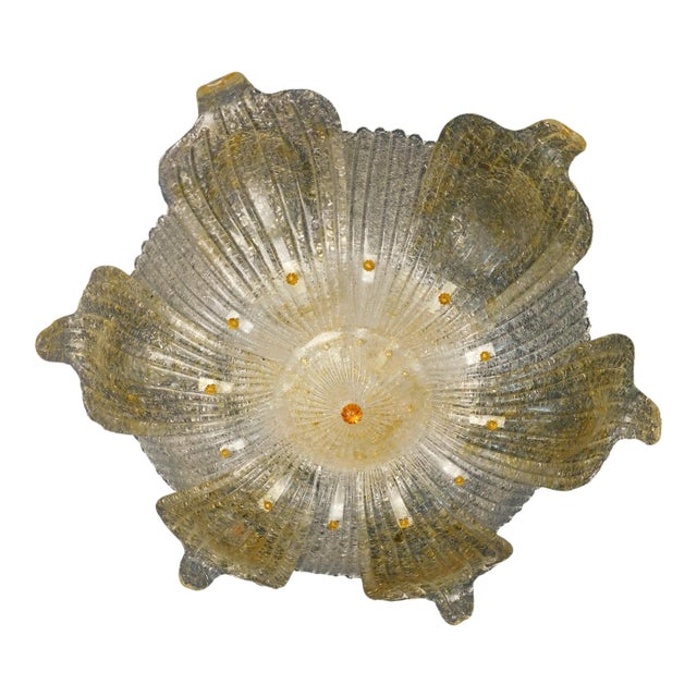 1960s Clear and Amber Graniglia Murano Flush Mount For Sale